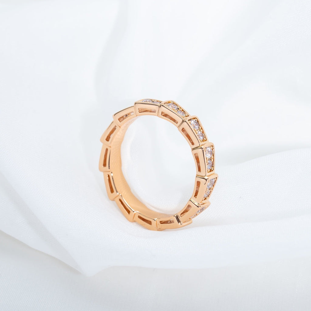 Bvlgari Serpenti Ring Pink Gold Cubic Zirconia Paved 3MM