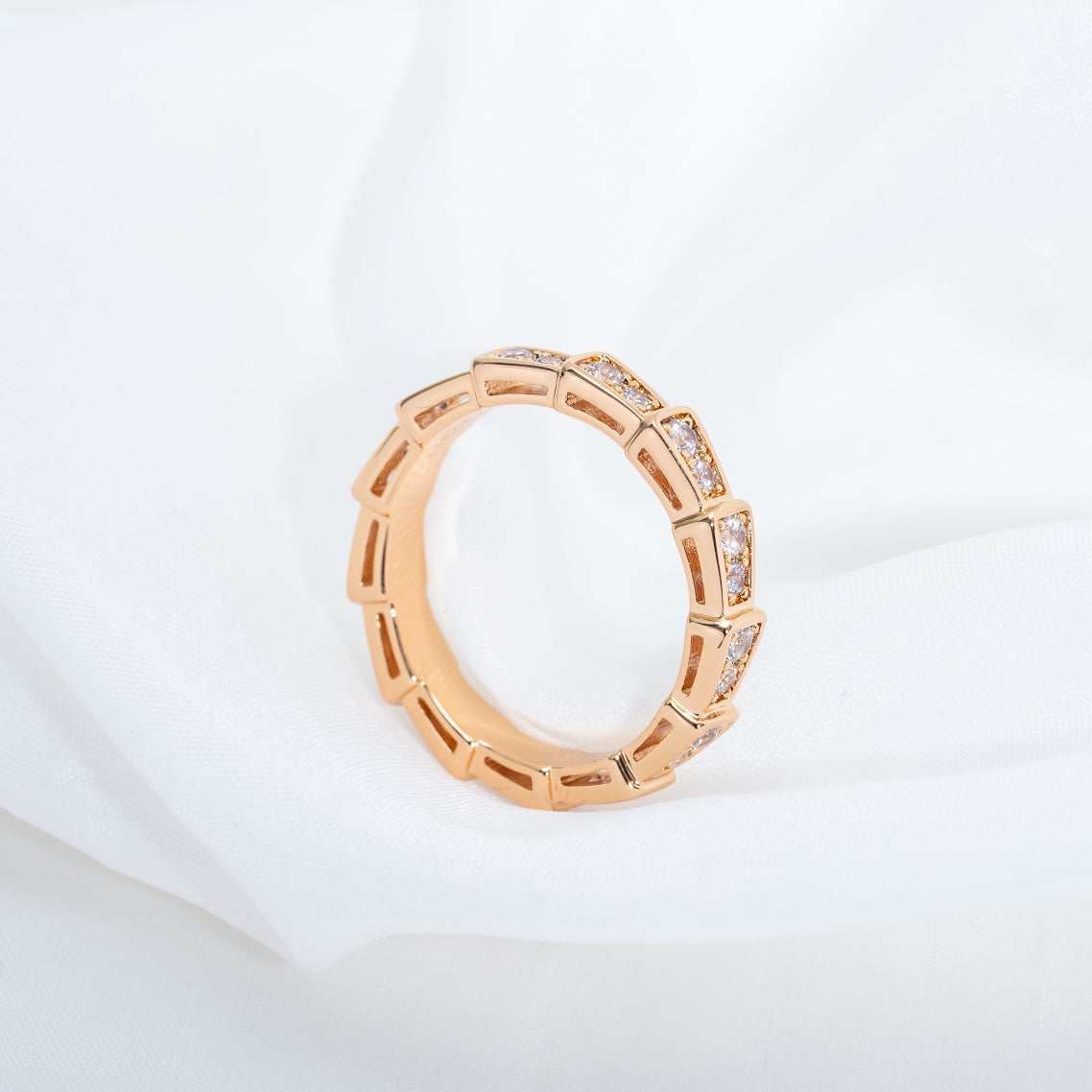 Bvlgari Serpenti Ring Pink Gold Cubic Zirconia Paved 3MM