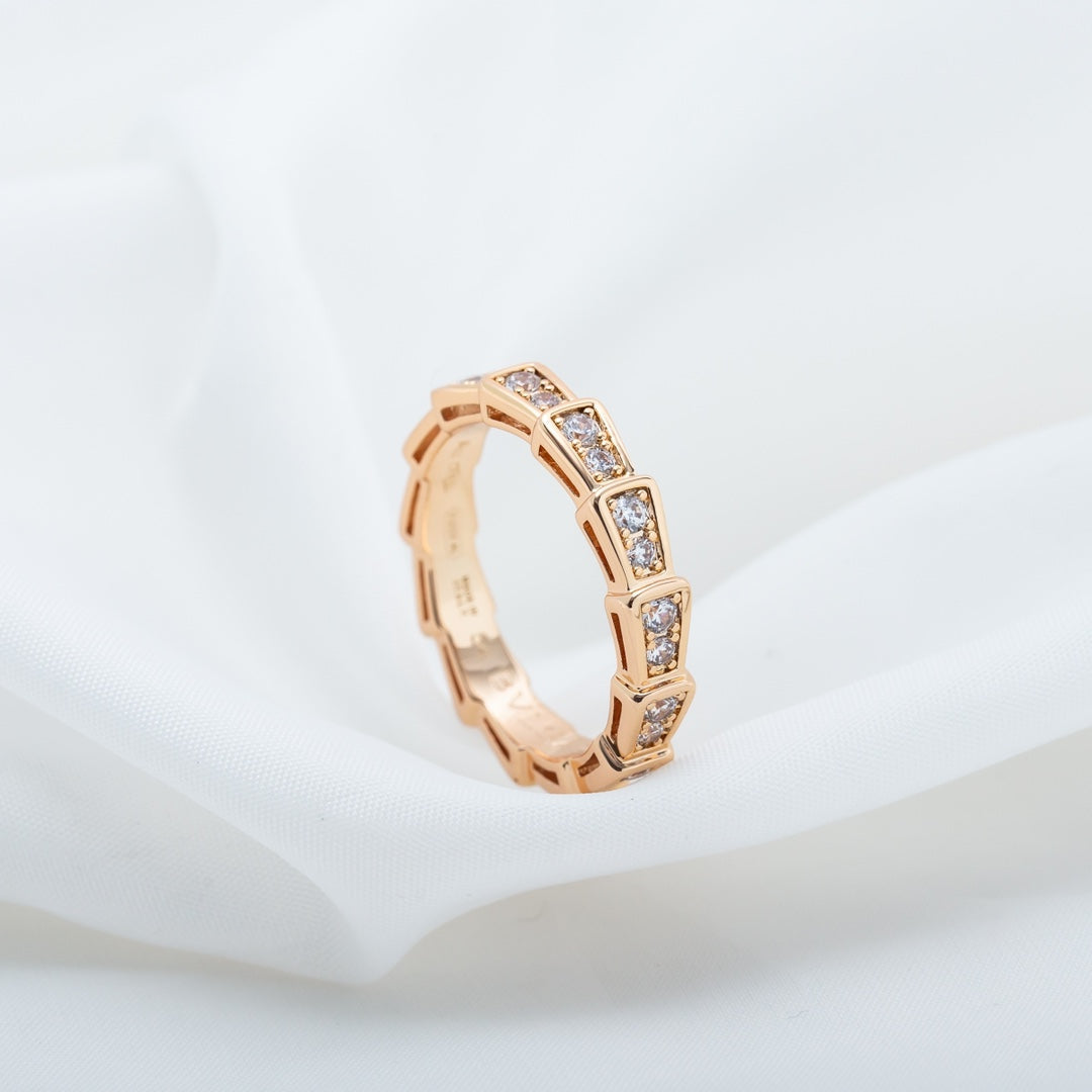 Bvlgari Serpenti Ring Pink Gold Cubic Zirconia Paved 3MM