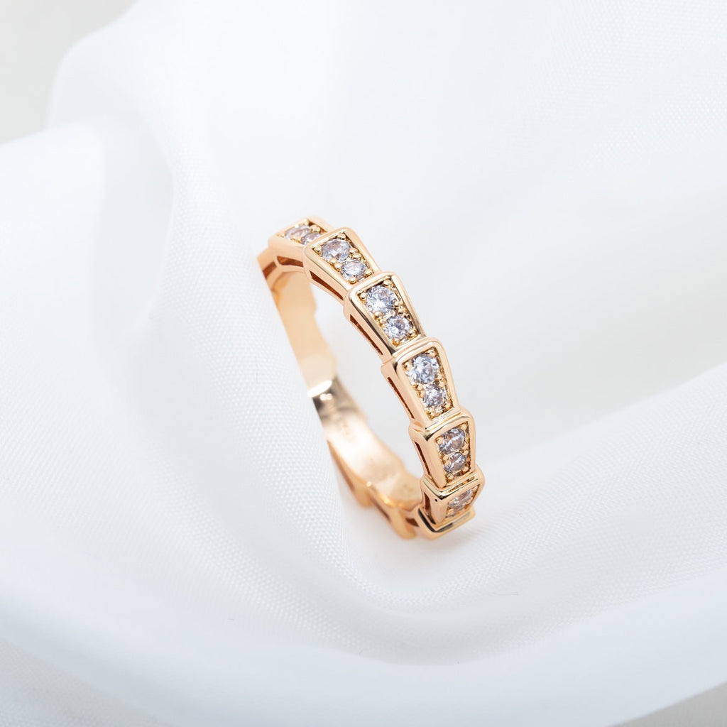 Bvlgari Serpenti Ring Pink Gold Cubic Zirconia Paved 3MM