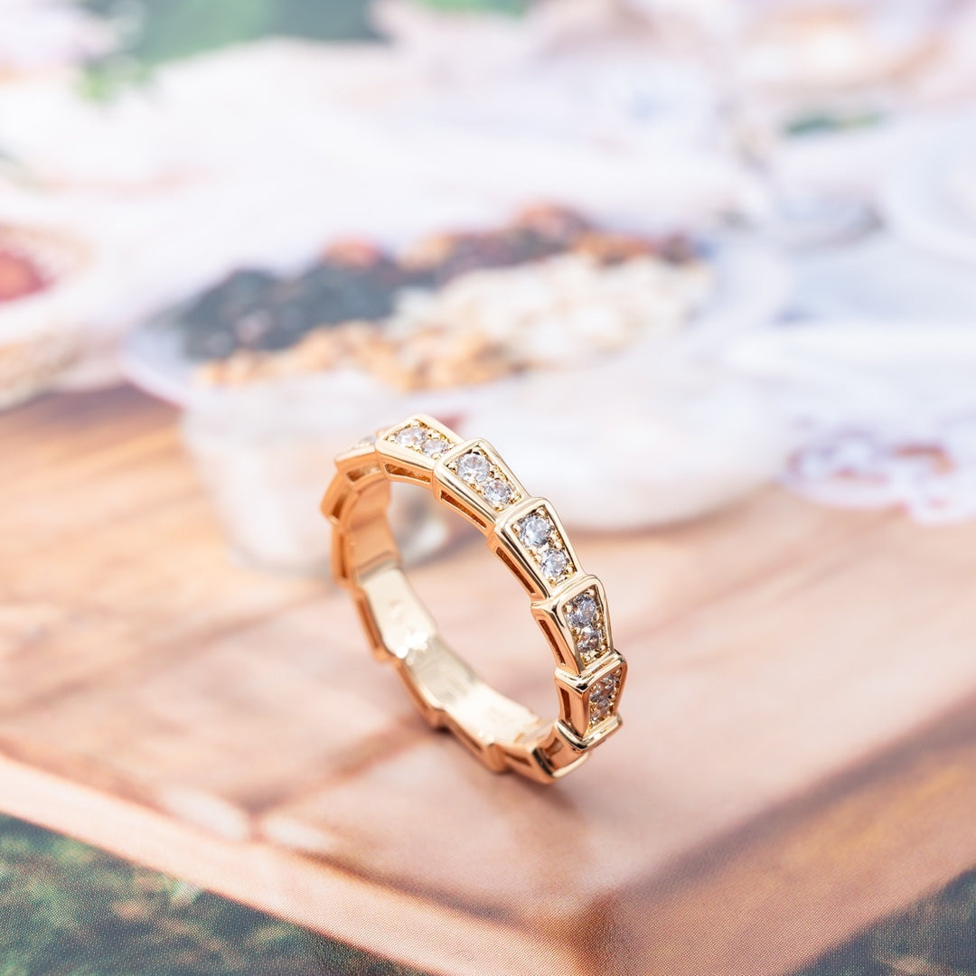 Bvlgari Serpenti Ring Pink Gold Cubic Zirconia Paved 3MM