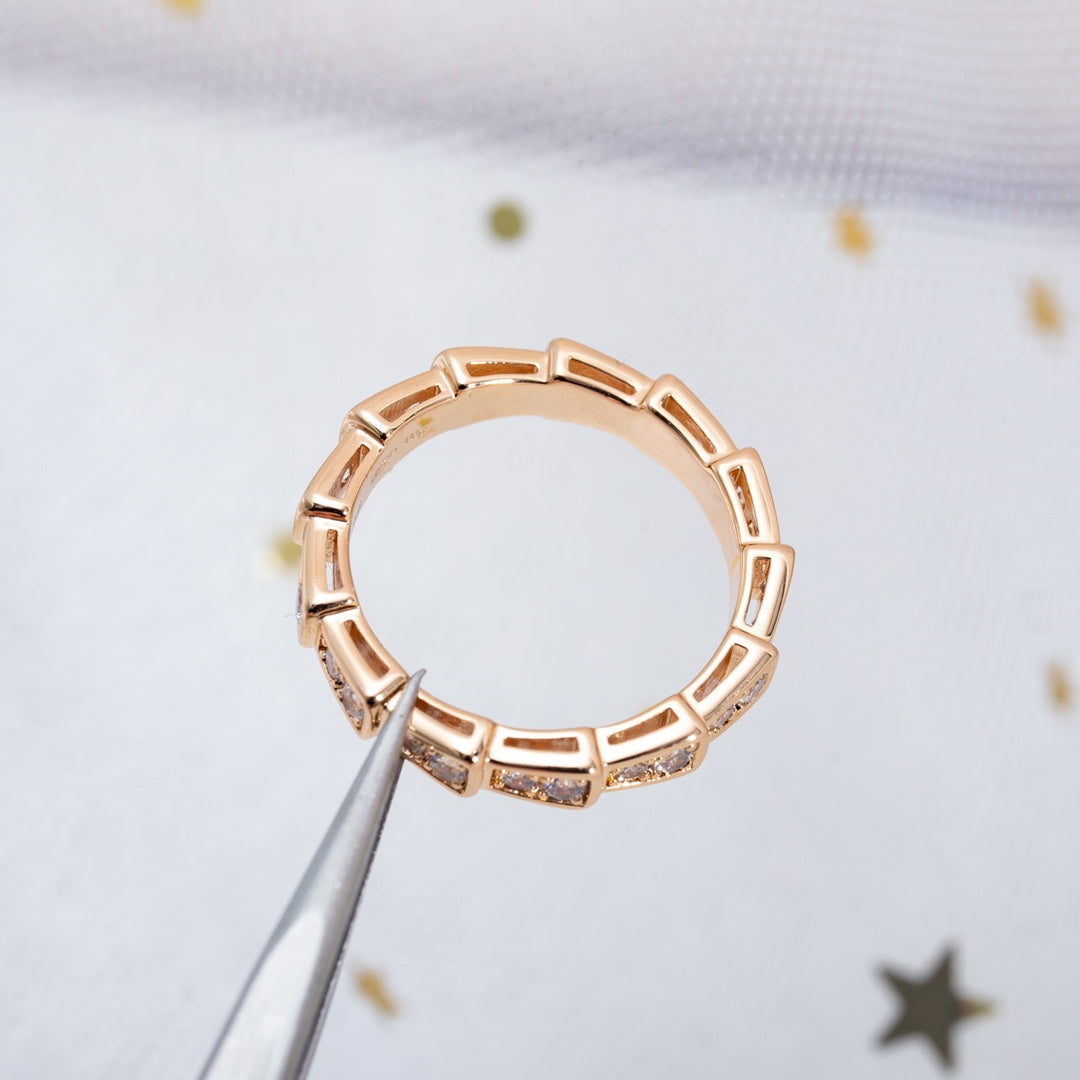 Bvlgari Serpenti Ring Pink Gold Cubic Zirconia Paved 3MM