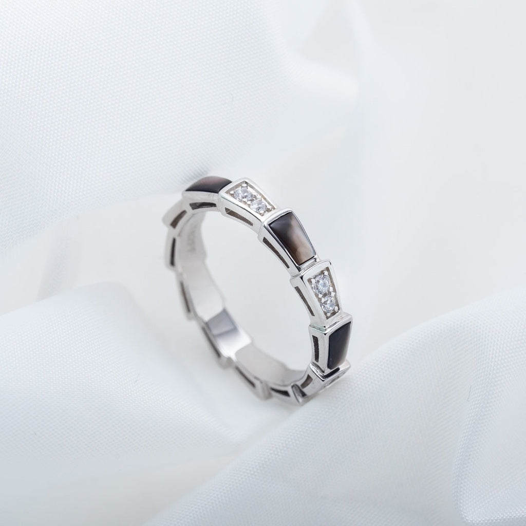 Bvlgari Serpenti Ring Silver Cubic Zirconia Black MOP 3MM