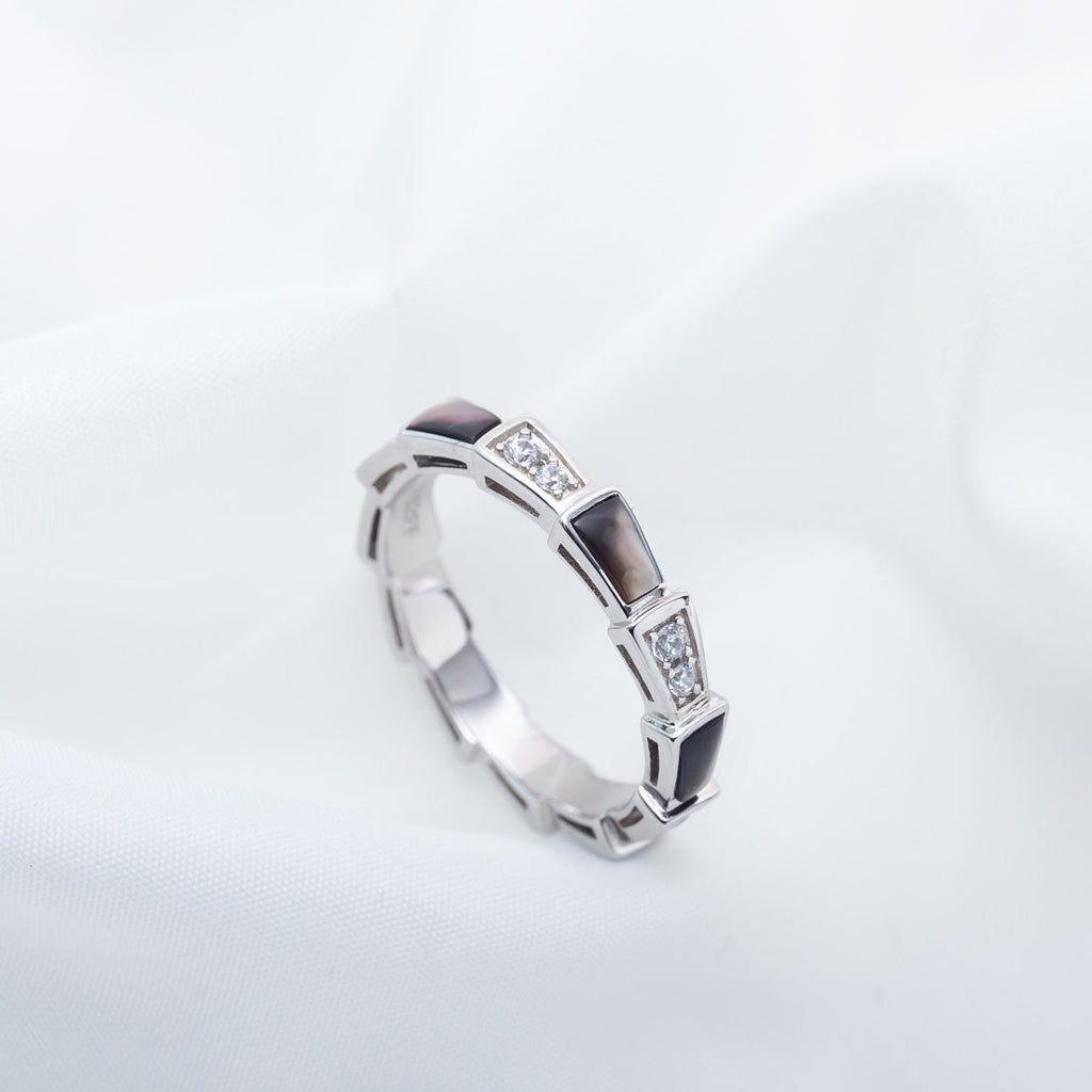 Bvlgari Serpenti Ring Silver Cubic Zirconia Black MOP 3MM