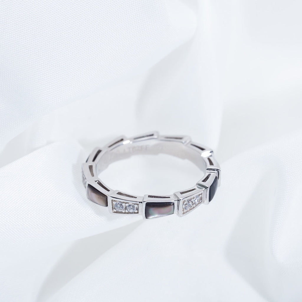 Bvlgari Serpenti Ring Silver Cubic Zirconia Black MOP 3MM