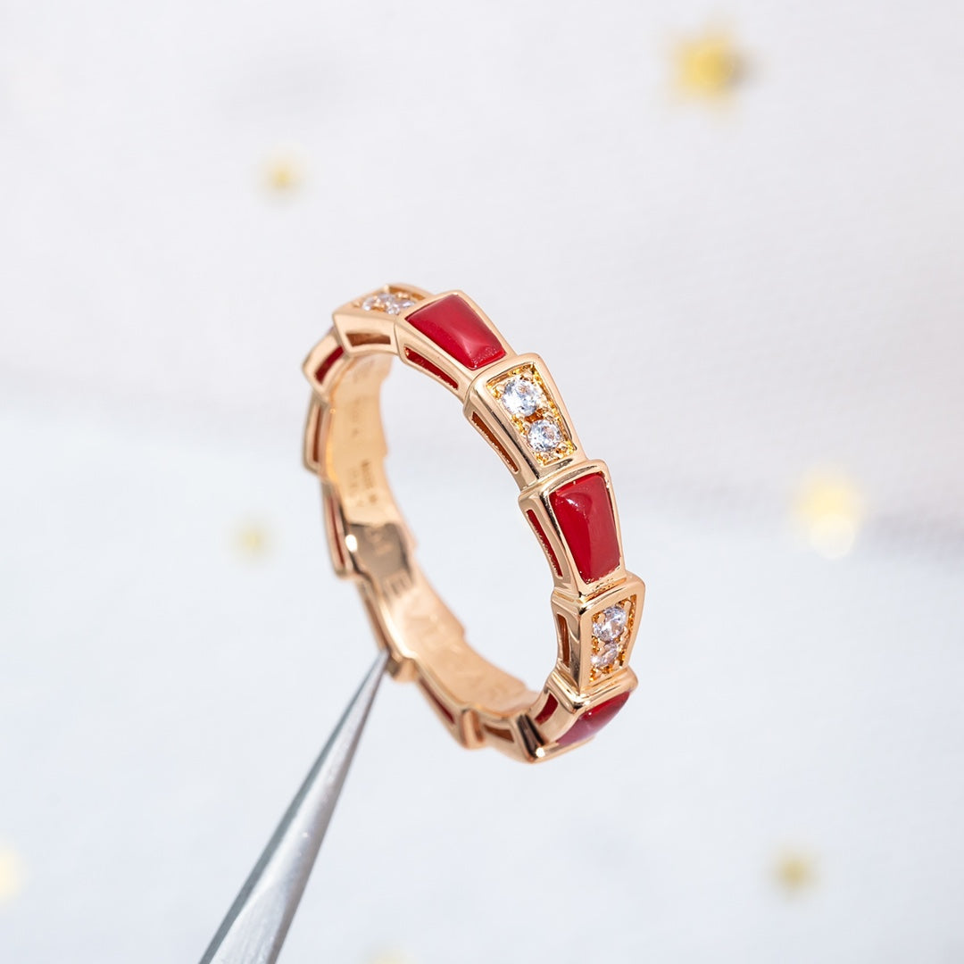 Bvlgari Serpenti Ring Pink Gold Carnelian Cubic Zirconia 3MM