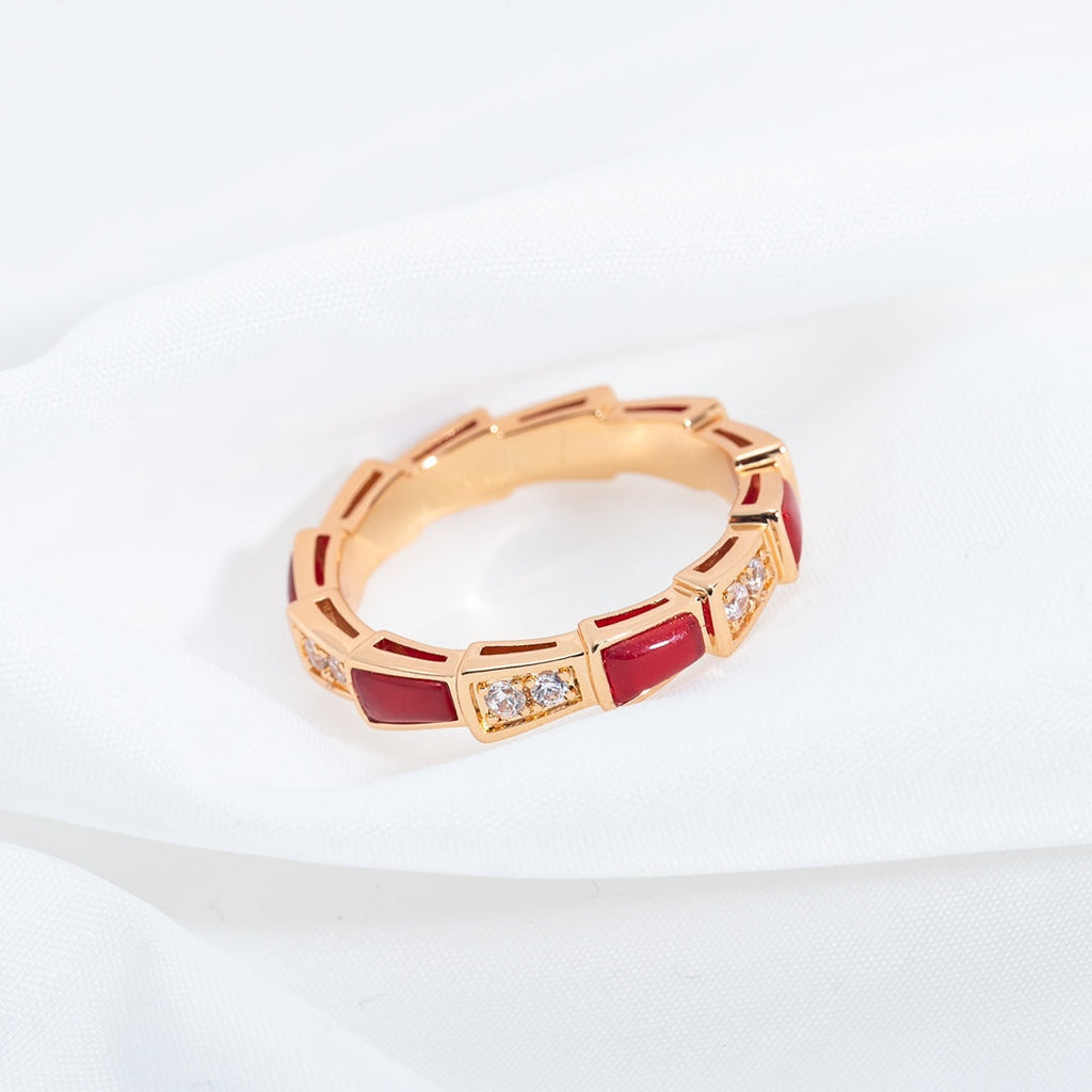 Bvlgari Serpenti Ring Pink Gold Carnelian Cubic Zirconia 3MM