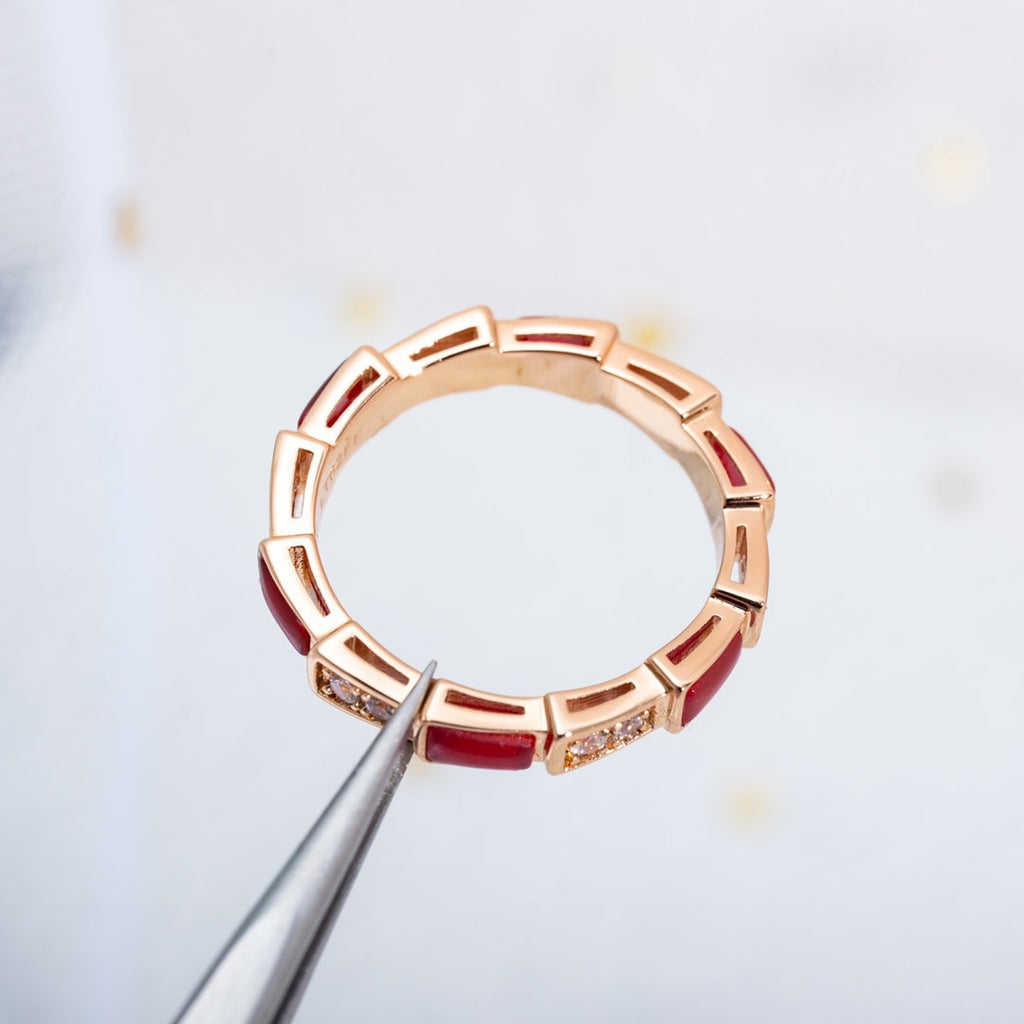 Bvlgari Serpenti Ring Pink Gold Carnelian Cubic Zirconia 3MM