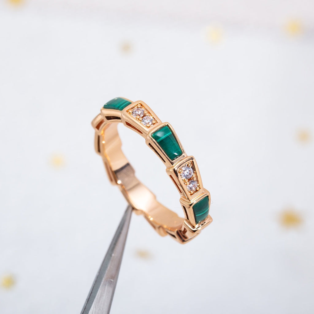 Bvlgari Serpenti Ring Pink Gold Malachite Cubic Zirconia 3MM