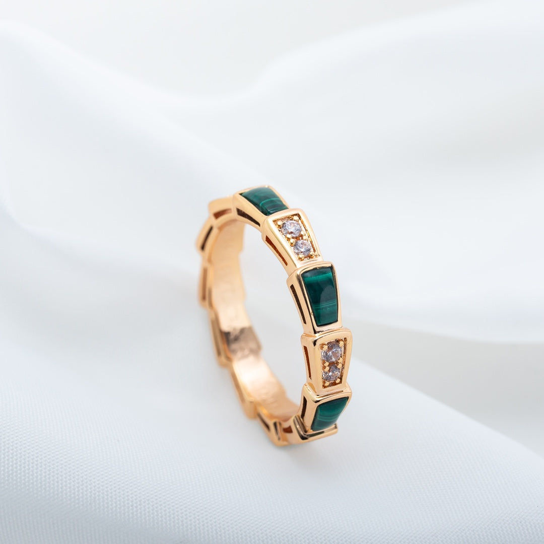 Bvlgari Serpenti Ring Pink Gold Malachite Cubic Zirconia 3MM