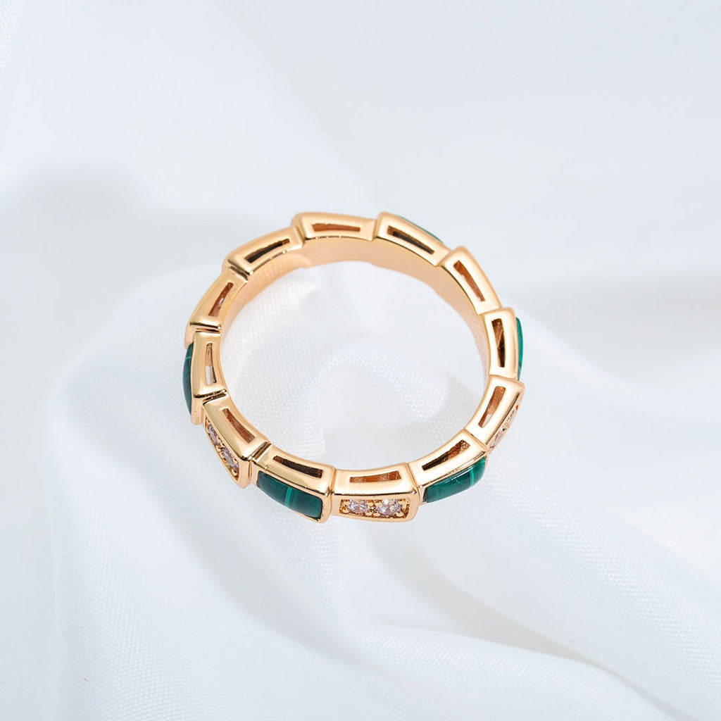 Bvlgari Serpenti Ring Pink Gold Malachite Cubic Zirconia 3MM