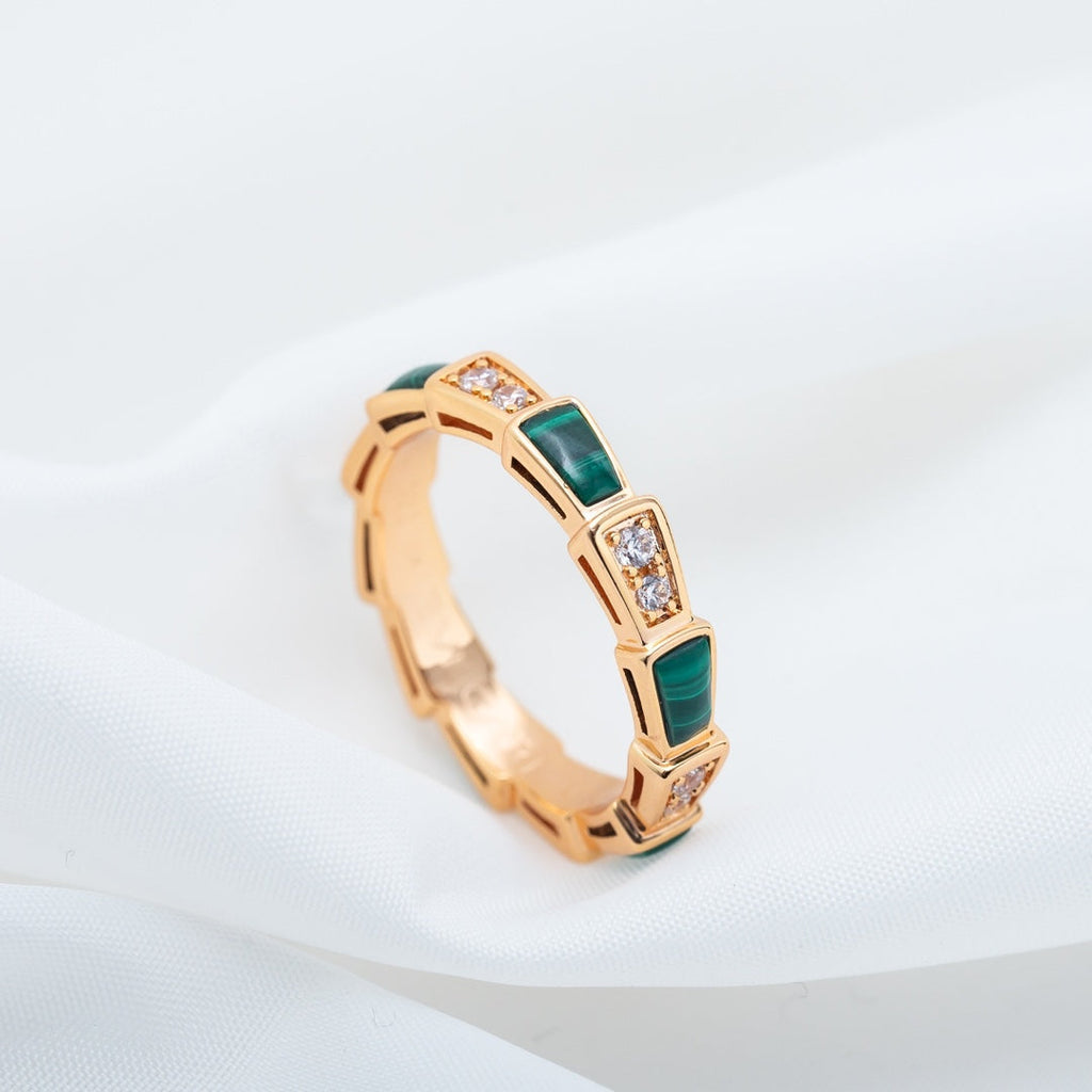 Bvlgari Serpenti Ring Pink Gold Malachite Cubic Zirconia 3MM
