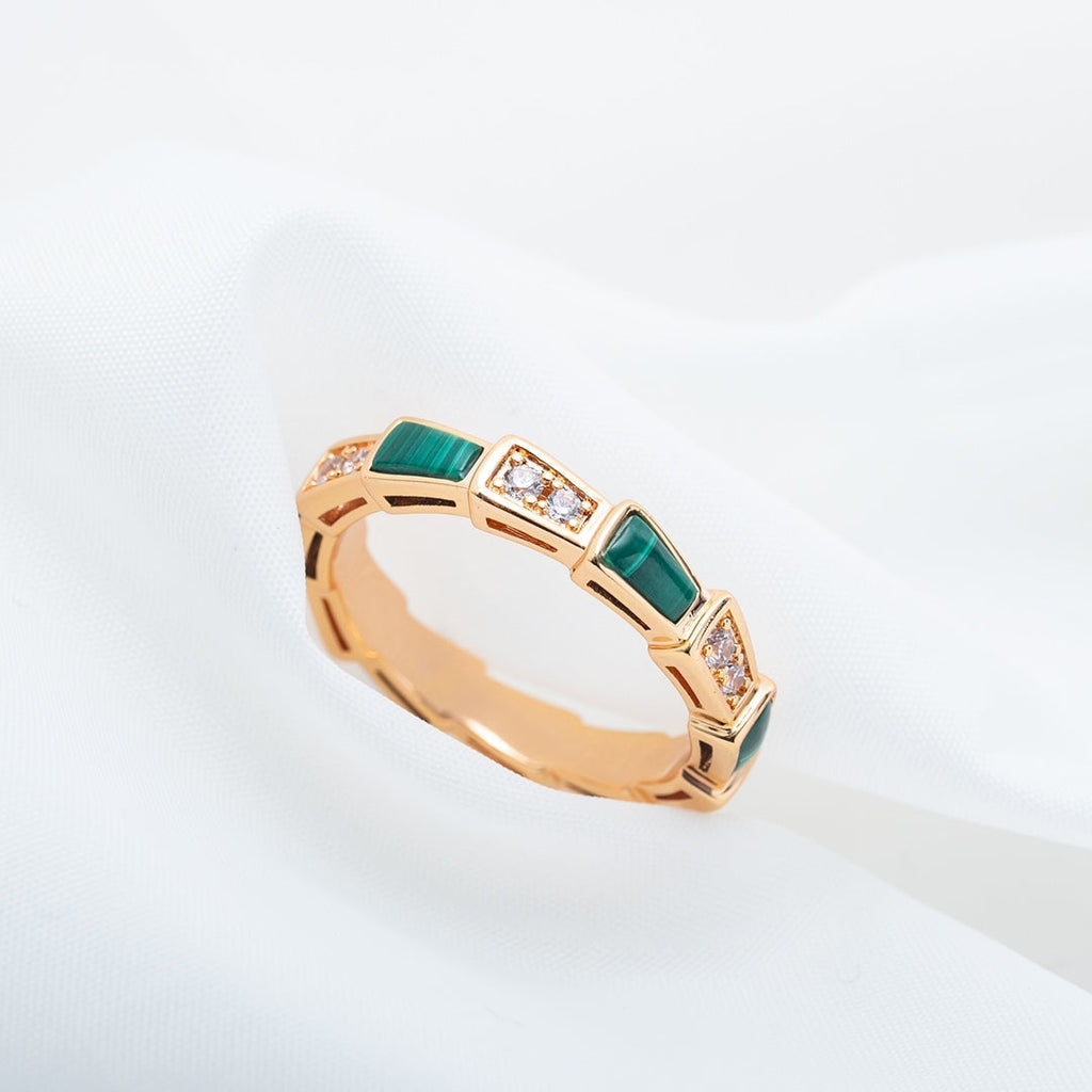 Bvlgari Serpenti Ring Pink Gold Malachite Cubic Zirconia 3MM