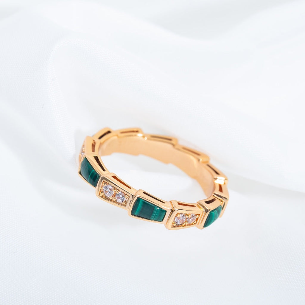 Bvlgari Serpenti Ring Pink Gold Malachite Cubic Zirconia 3MM