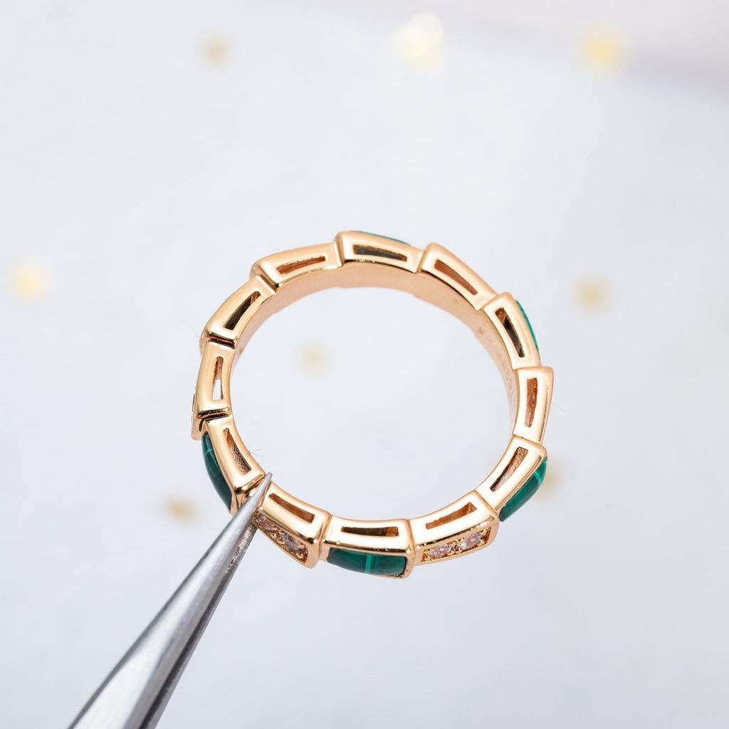 Bvlgari Serpenti Ring Pink Gold Malachite Cubic Zirconia 3MM