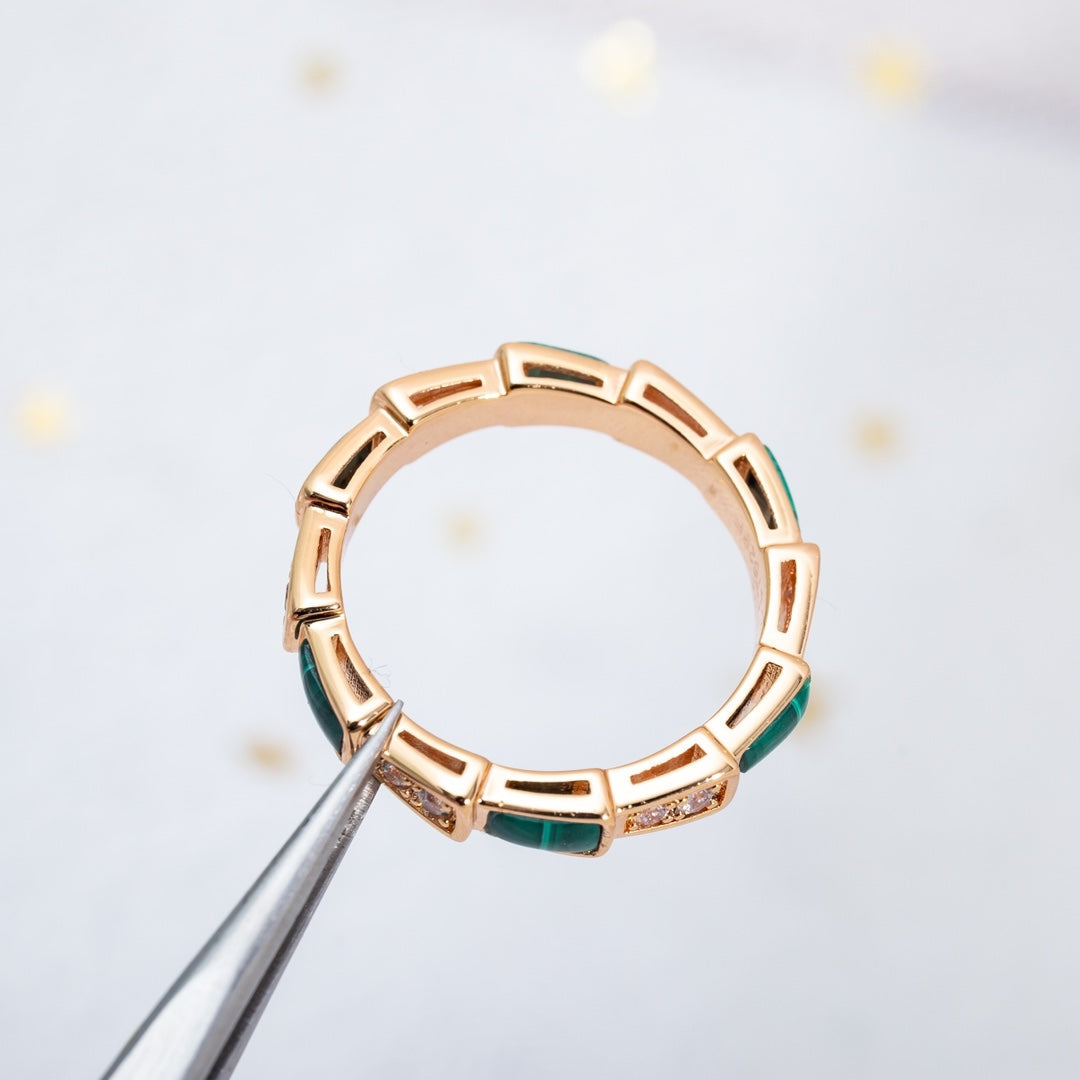 Bvlgari Serpenti Ring Pink Gold Malachite Cubic Zirconia 3MM