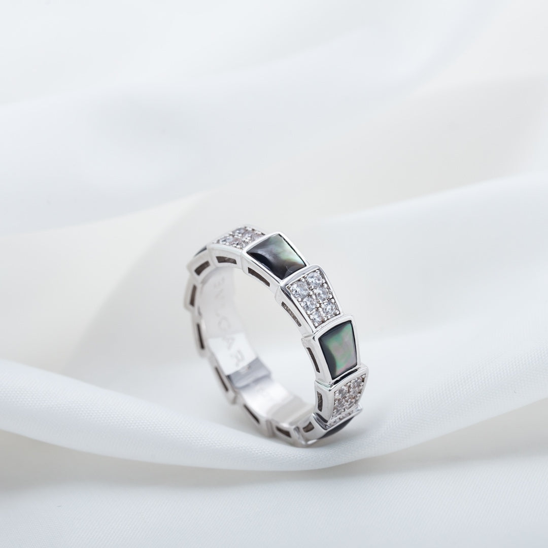 Bvlgari Serpenti Ring Silver Cubic Zirconia Black MOP 4MM