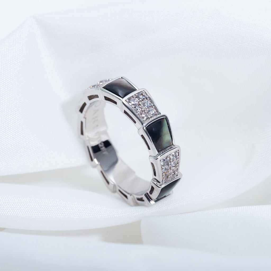 Bvlgari Serpenti Ring Silver Cubic Zirconia Black MOP 4MM