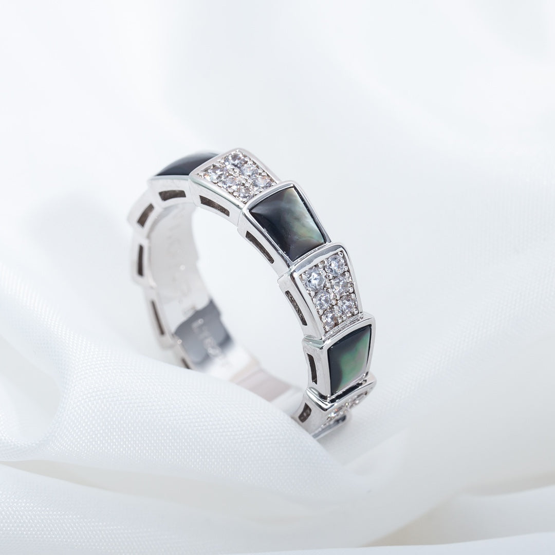 Bvlgari Serpenti Ring Silver Cubic Zirconia Black MOP 4MM