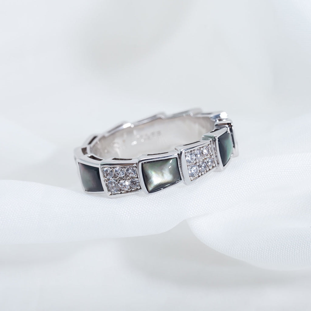 Bvlgari Serpenti Ring Silver Cubic Zirconia Black MOP 4MM