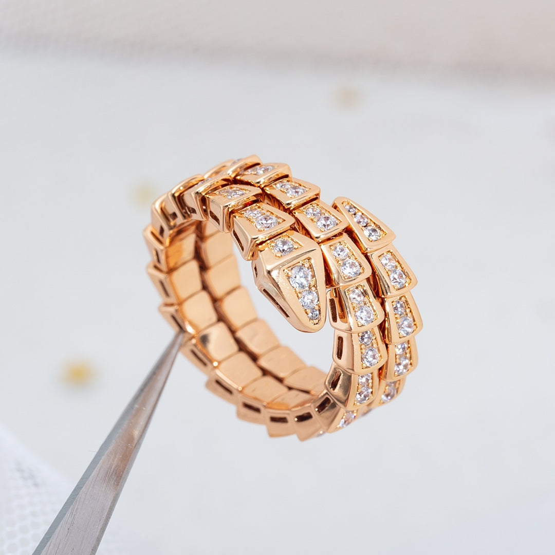 Bvlgari Serpenti Ring Pink Gold Cubic Zirconia Double Row