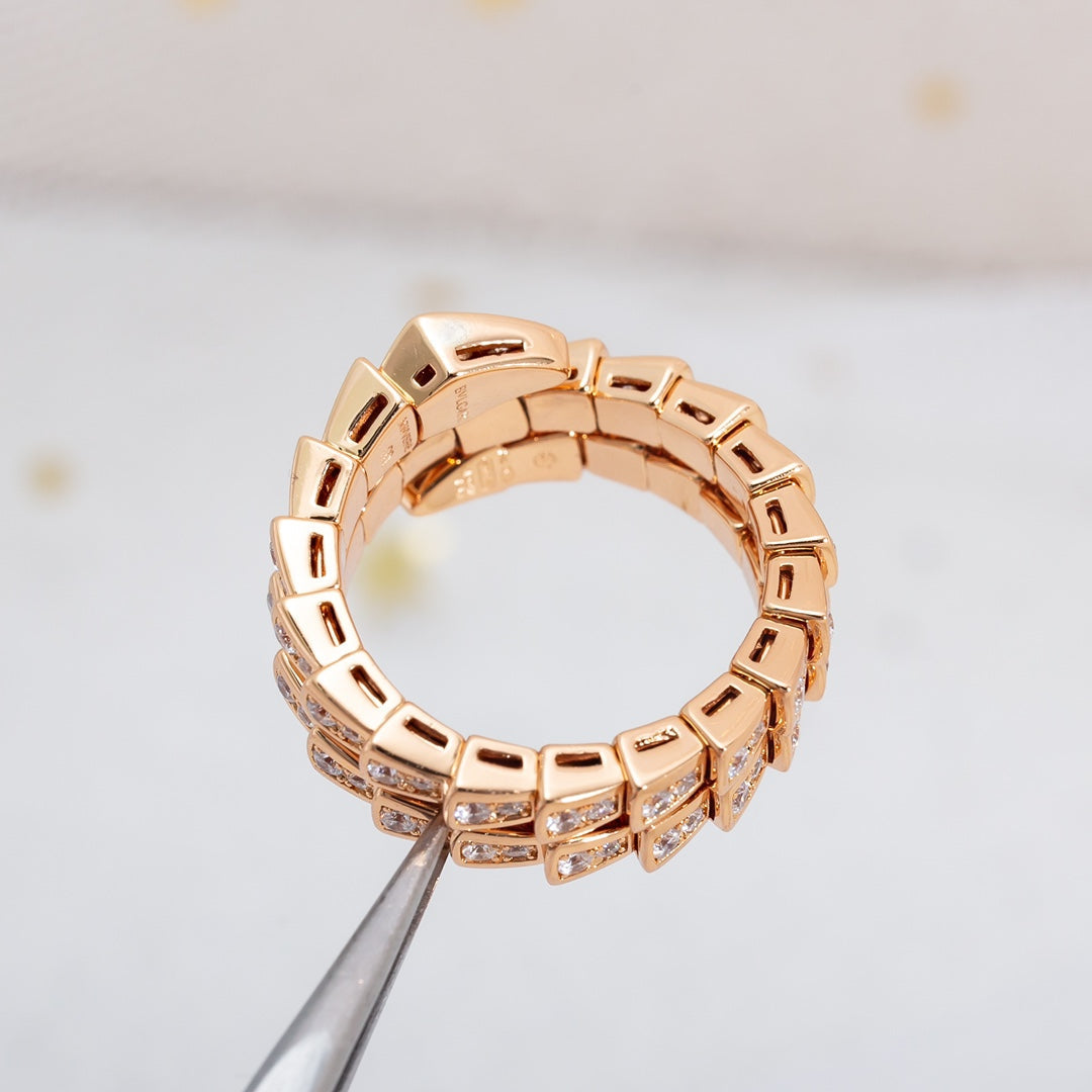 Bvlgari Serpenti Ring Pink Gold Cubic Zirconia Double Row