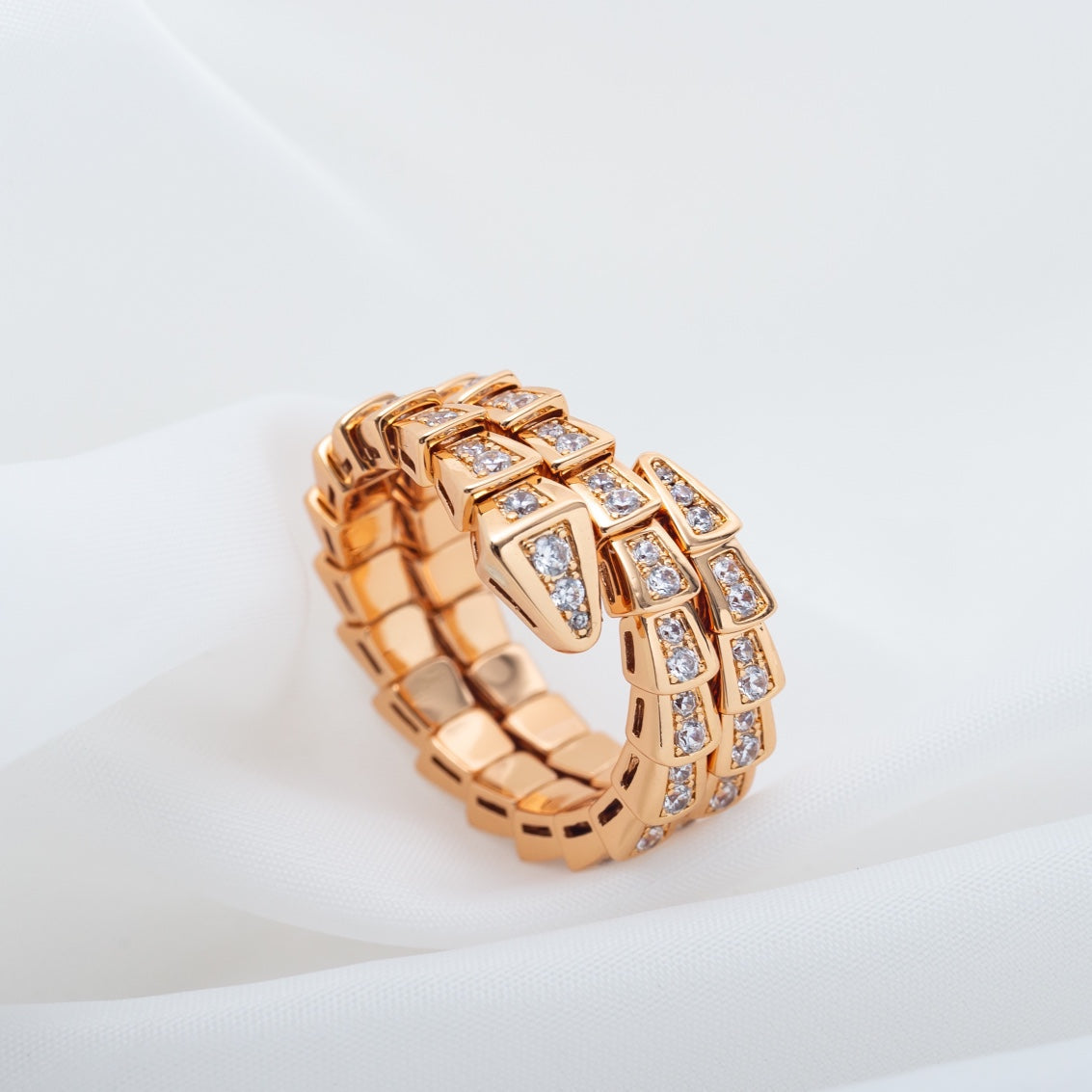 Bvlgari Serpenti Ring Pink Gold Cubic Zirconia Double Row