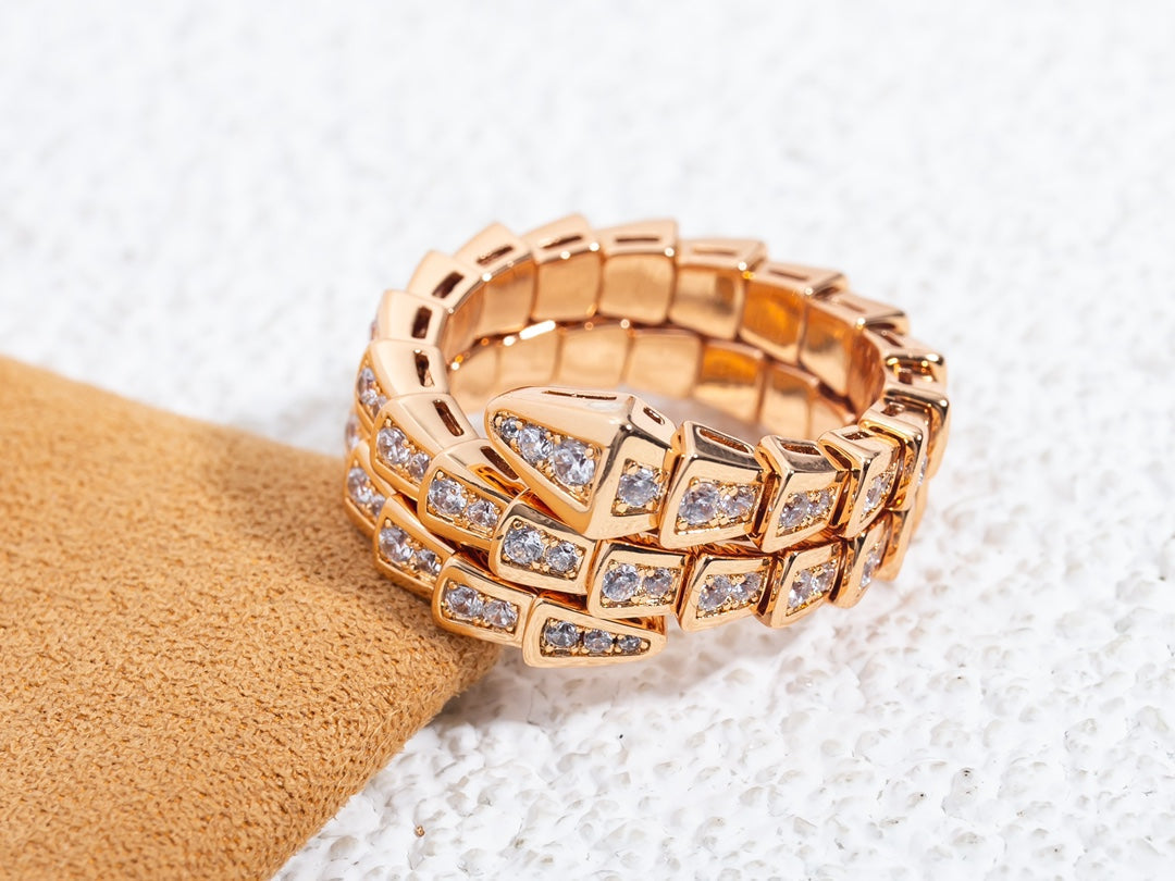Bvlgari Serpenti Ring Pink Gold Cubic Zirconia Double Row