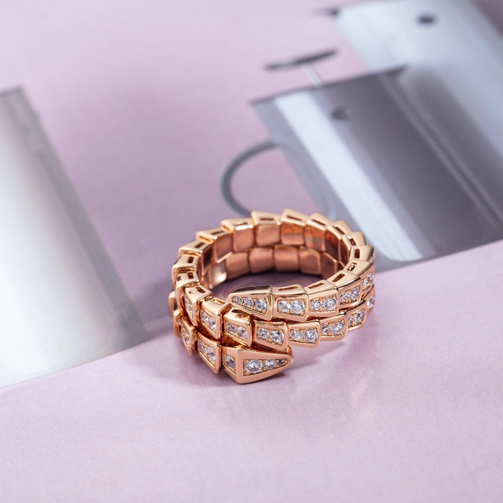 Bvlgari Serpenti Ring Pink Gold Cubic Zirconia Double Row