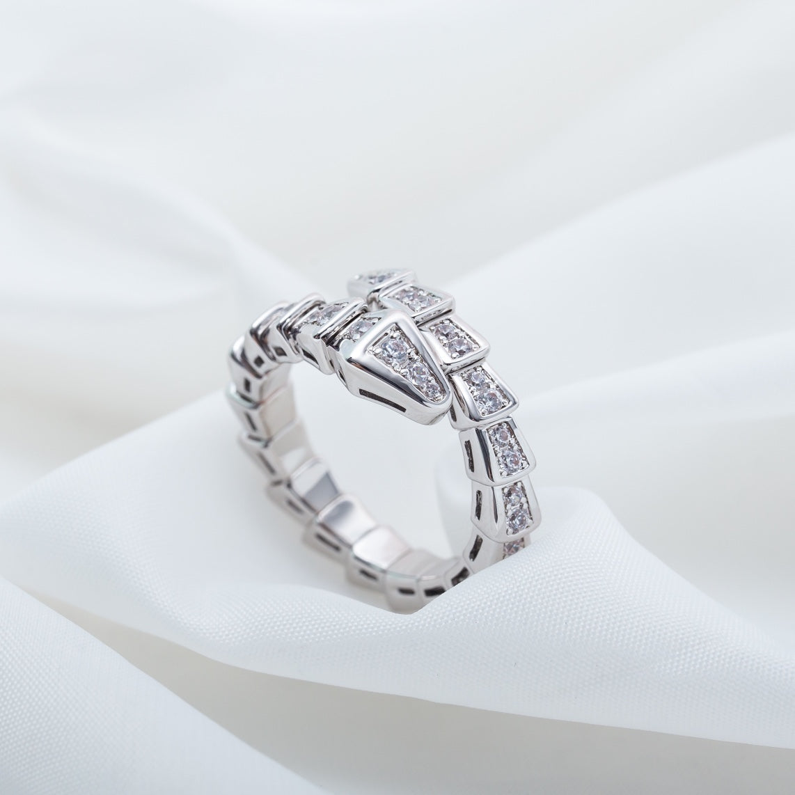 Bvlgari Serpenti Ring Silver Cubic Zirconia Paved 4MM