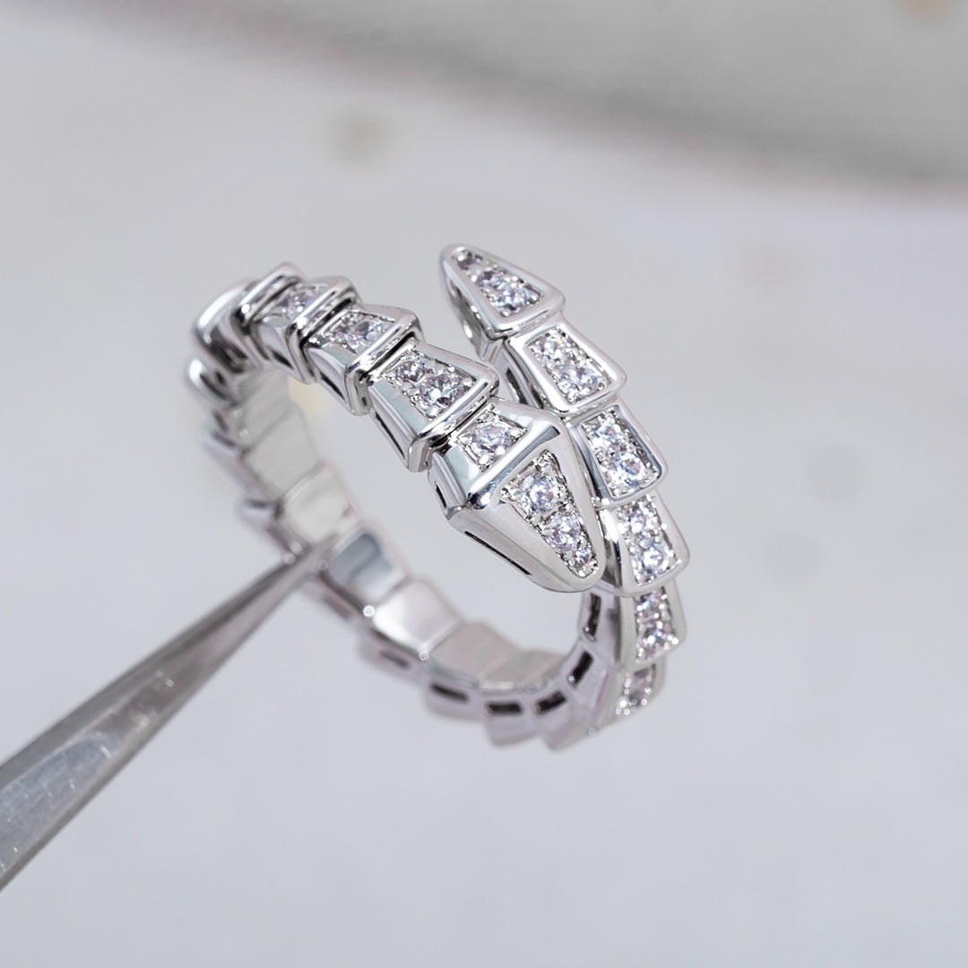 Bvlgari Serpenti Ring Silver Cubic Zirconia Paved 4MM