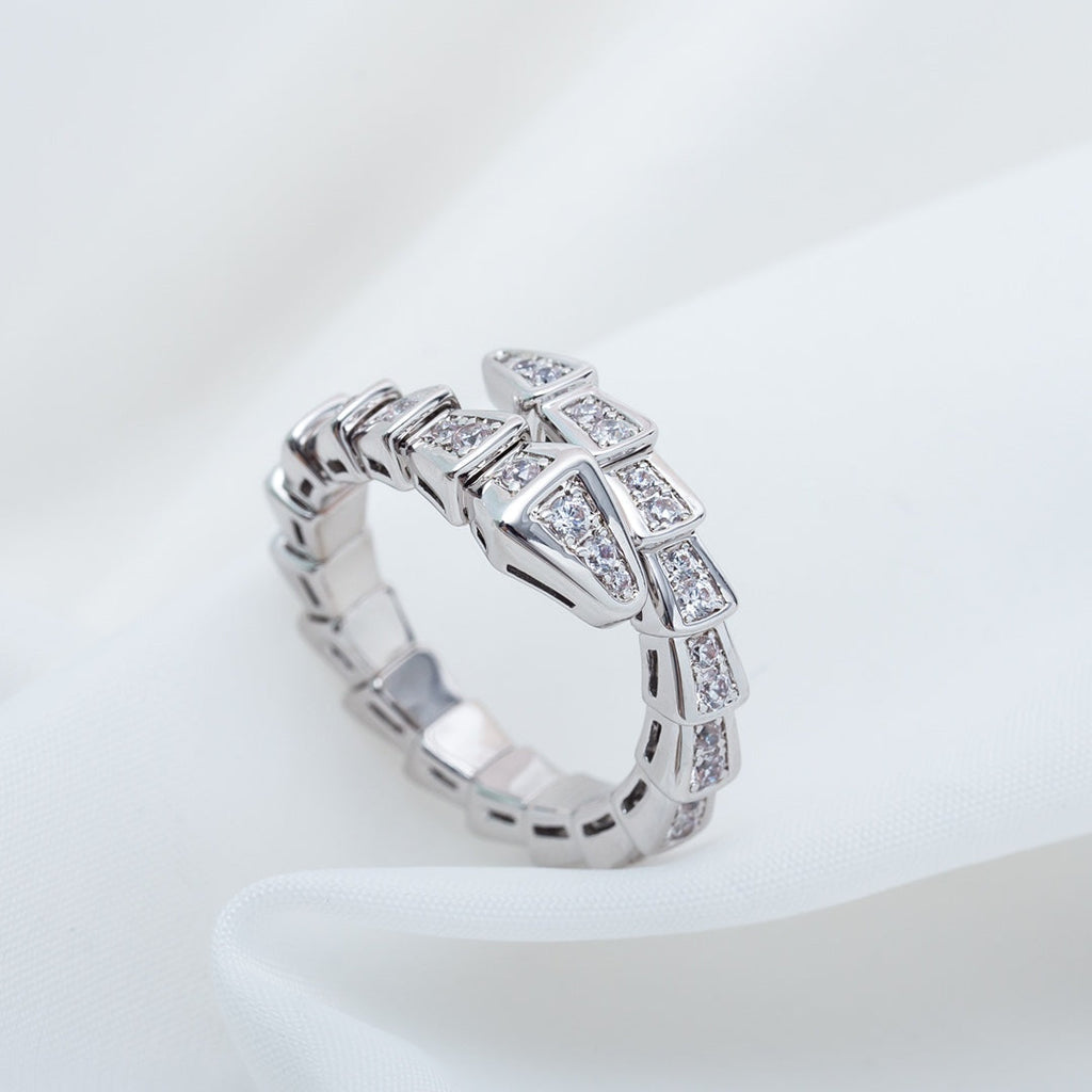 Bvlgari Serpenti Ring Silver Cubic Zirconia Paved 4MM