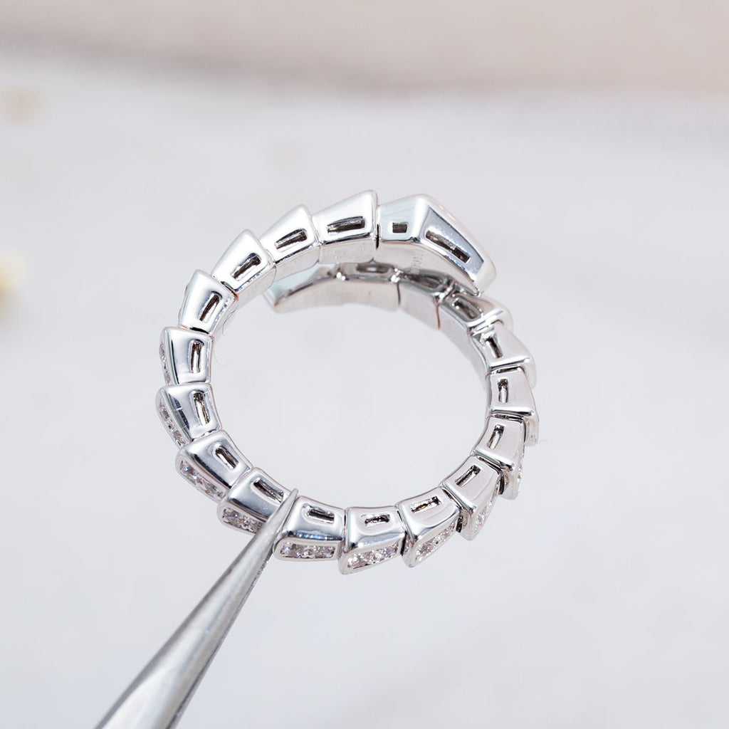 Bvlgari Serpenti Ring Silver Cubic Zirconia Paved 4MM