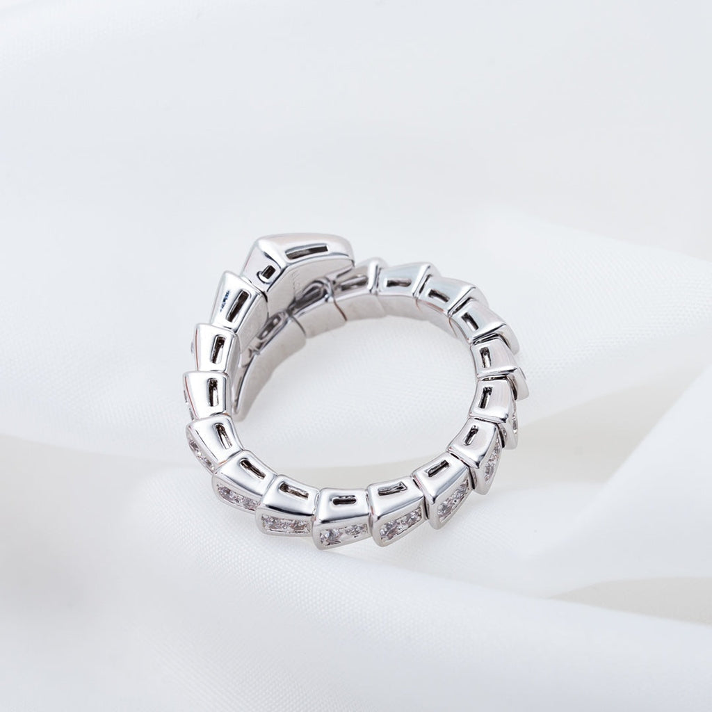 Bvlgari Serpenti Ring Silver Cubic Zirconia Paved 4MM