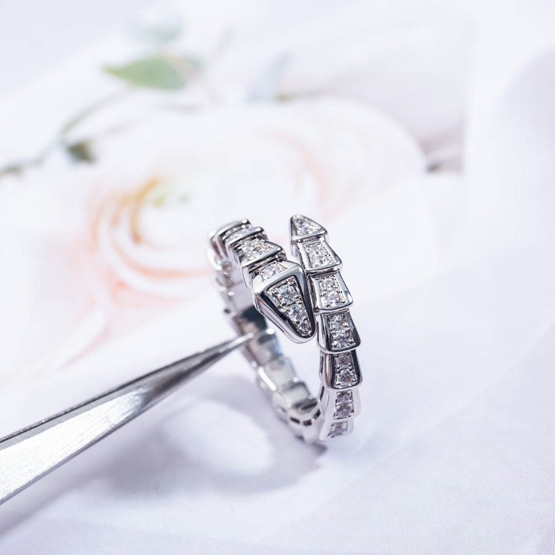 Bvlgari Serpenti Ring Silver Cubic Zirconia Paved 4MM