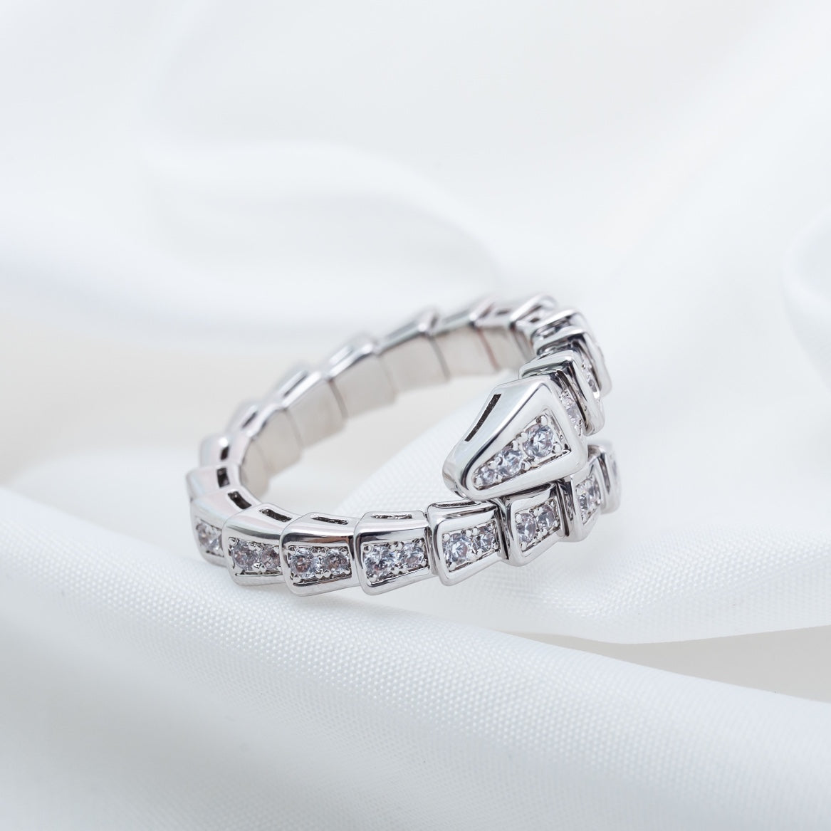 Bvlgari Serpenti Ring Silver Cubic Zirconia Paved 4MM