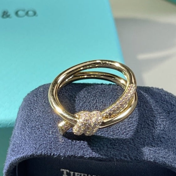 Tiffany Knot Ring Double Row Gold Cubic Zirconia