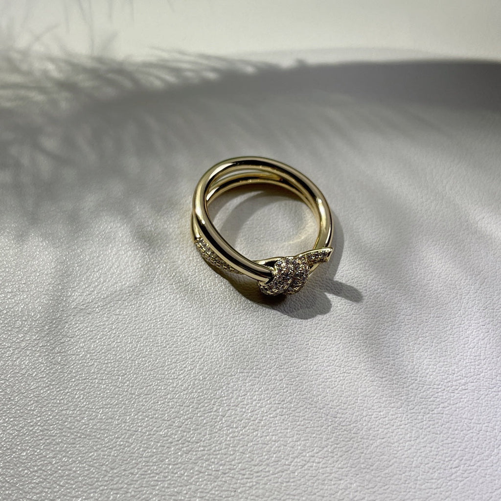 Tiffany Knot Ring Double Row Gold Cubic Zirconia