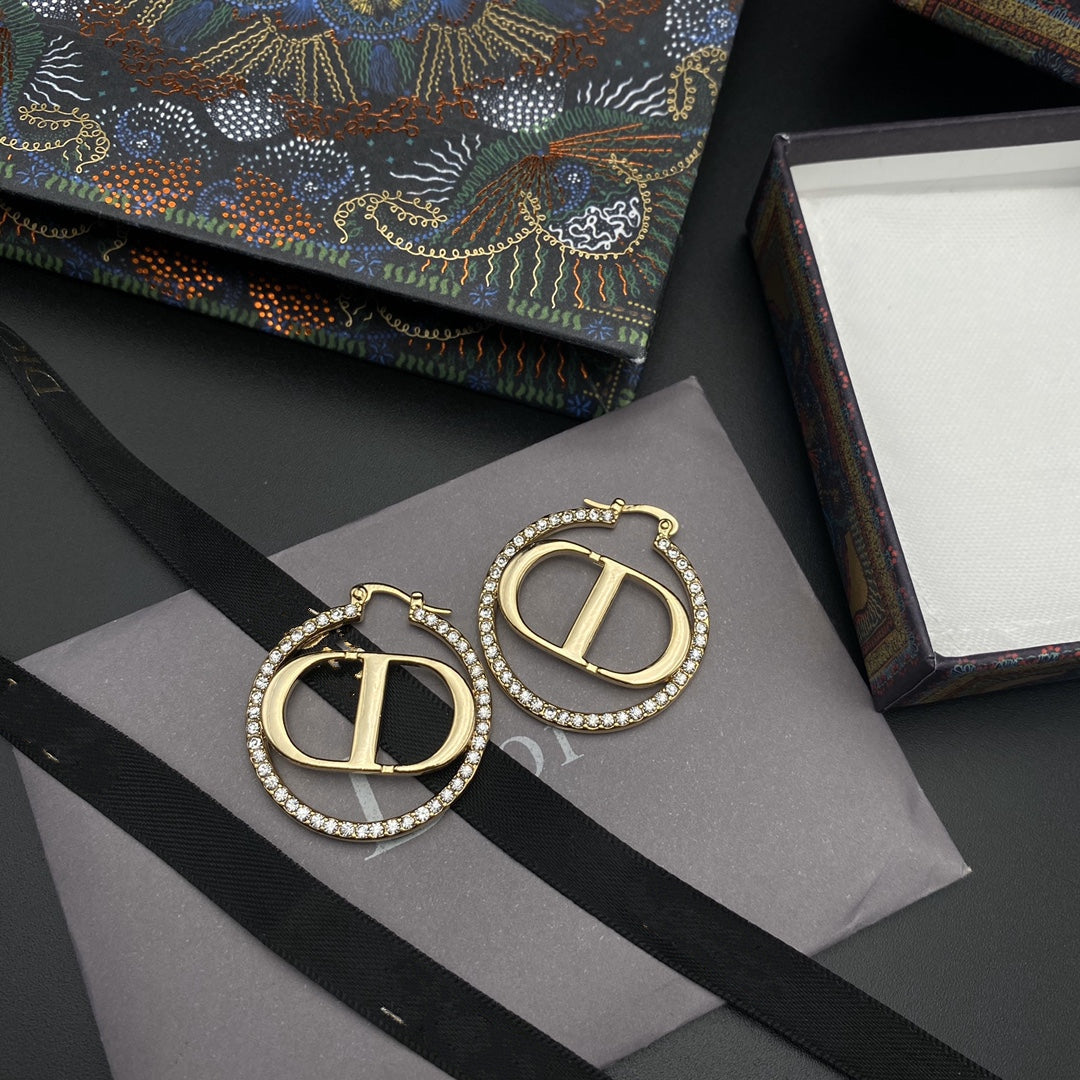Dior CD Earrings Gold Cubic Zirconia 33MM