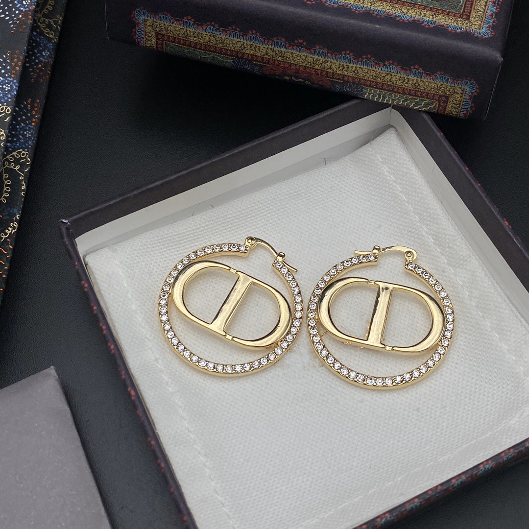 Dior CD Earrings Gold Cubic Zirconia 33MM