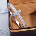 Tiffany Wide Cubic Zirconia Hinged Bangle Silver