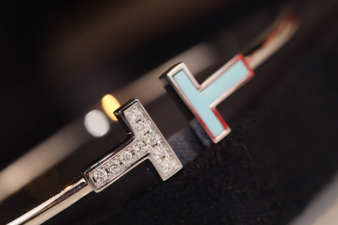 Tiffany T Bracelet 1.8MM Turquoise Diamond Silver