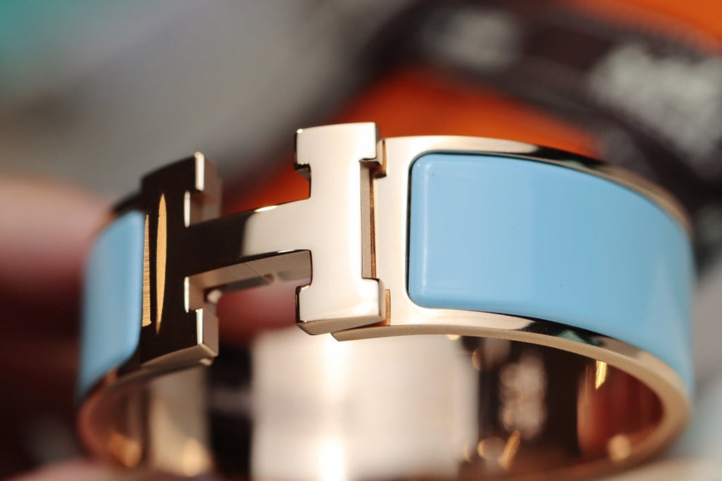 Hermes H Bracelet 18MM Pink Gold Cloud Blue
