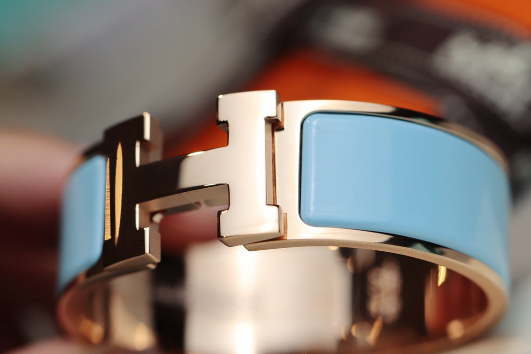 Hermes H Bracelet 18MM Pink Gold Cloud Blue
