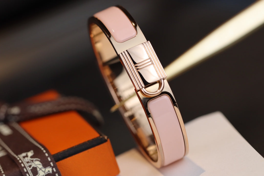 Hermes H Lock Pink Gold Bracelet 12MM