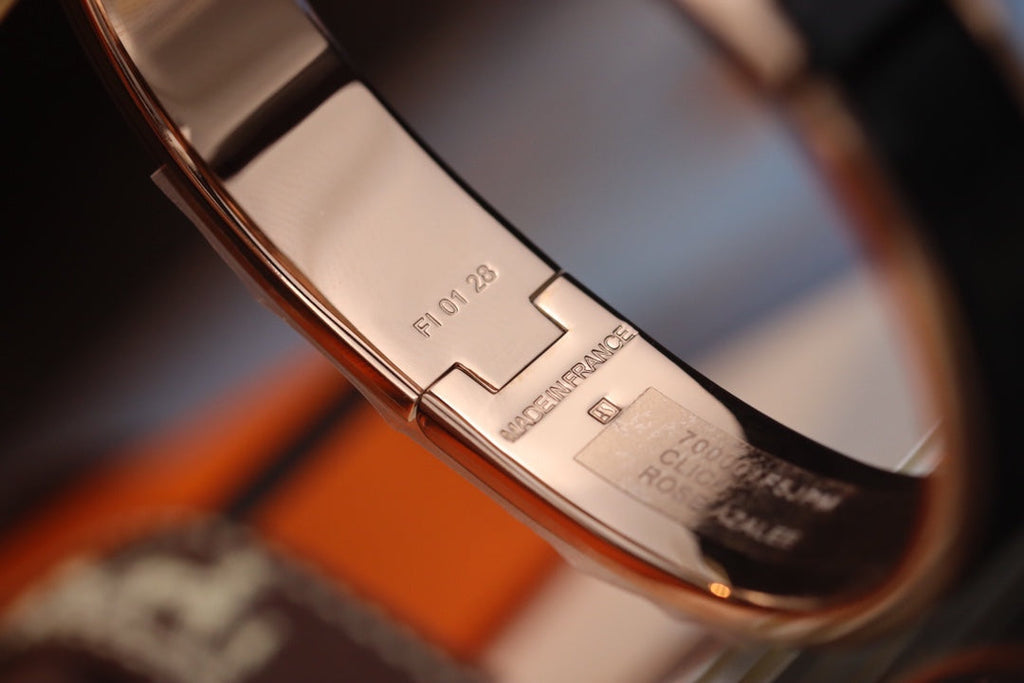 Hermes H Lock Black Pink Gold Bracelet 12MM