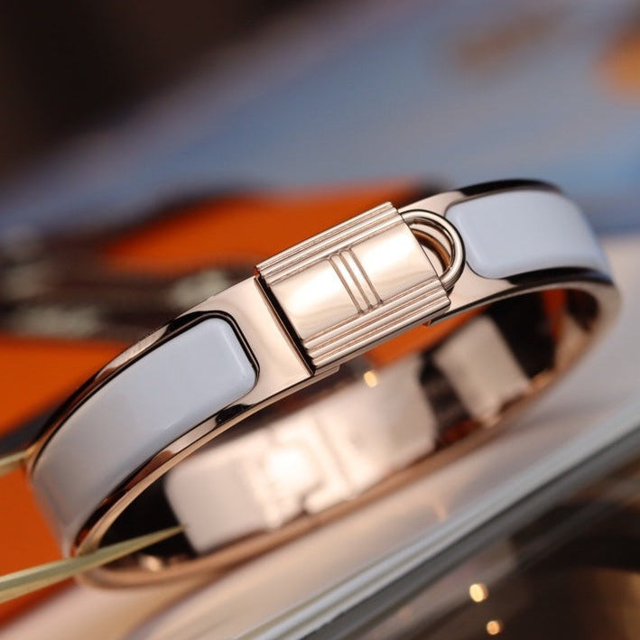 Hermes H Lock Grey Pink Gold Bracelet 12MM