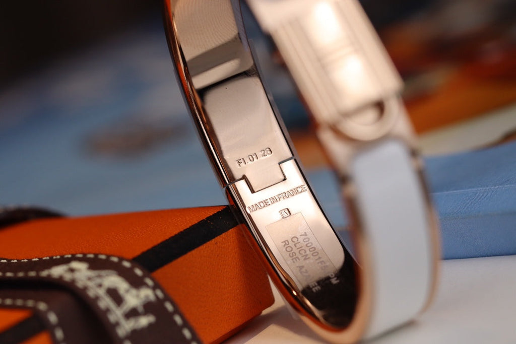 Hermes H Lock Grey Pink Gold Bracelet 12MM
