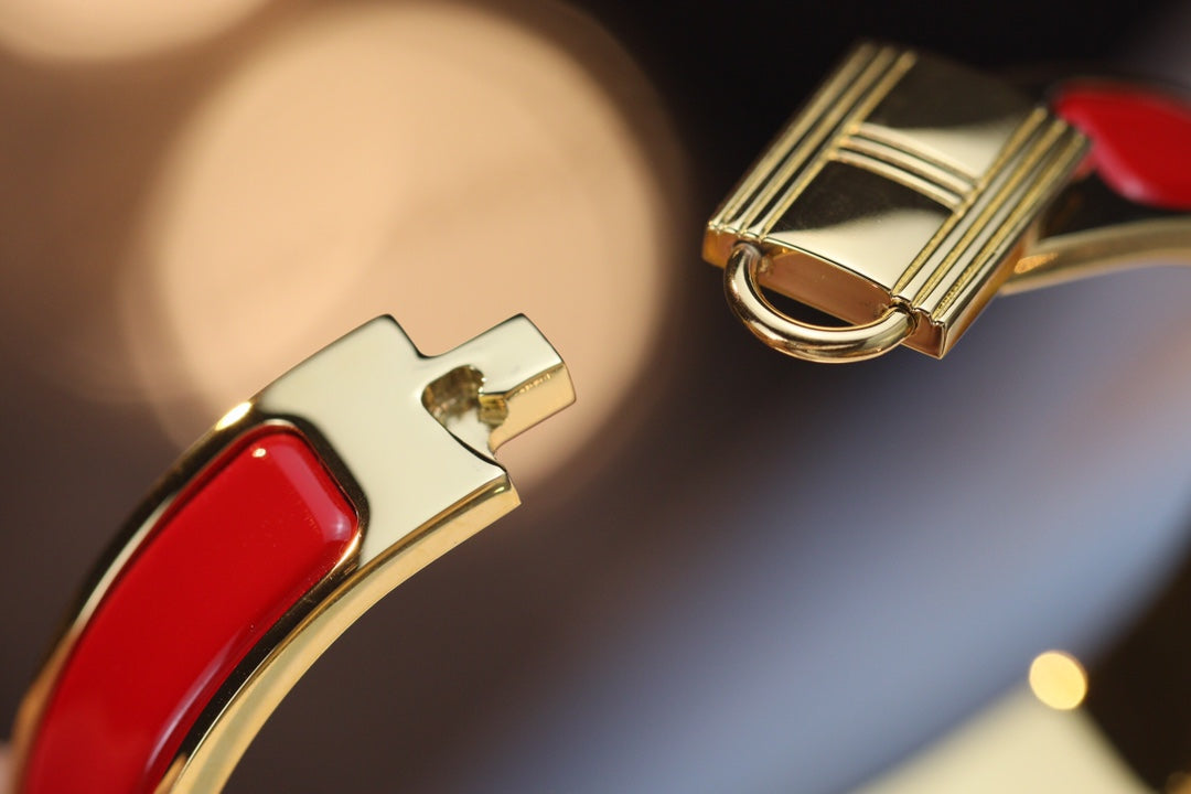Hermes H Lock Red Gold Bracelet 12MM