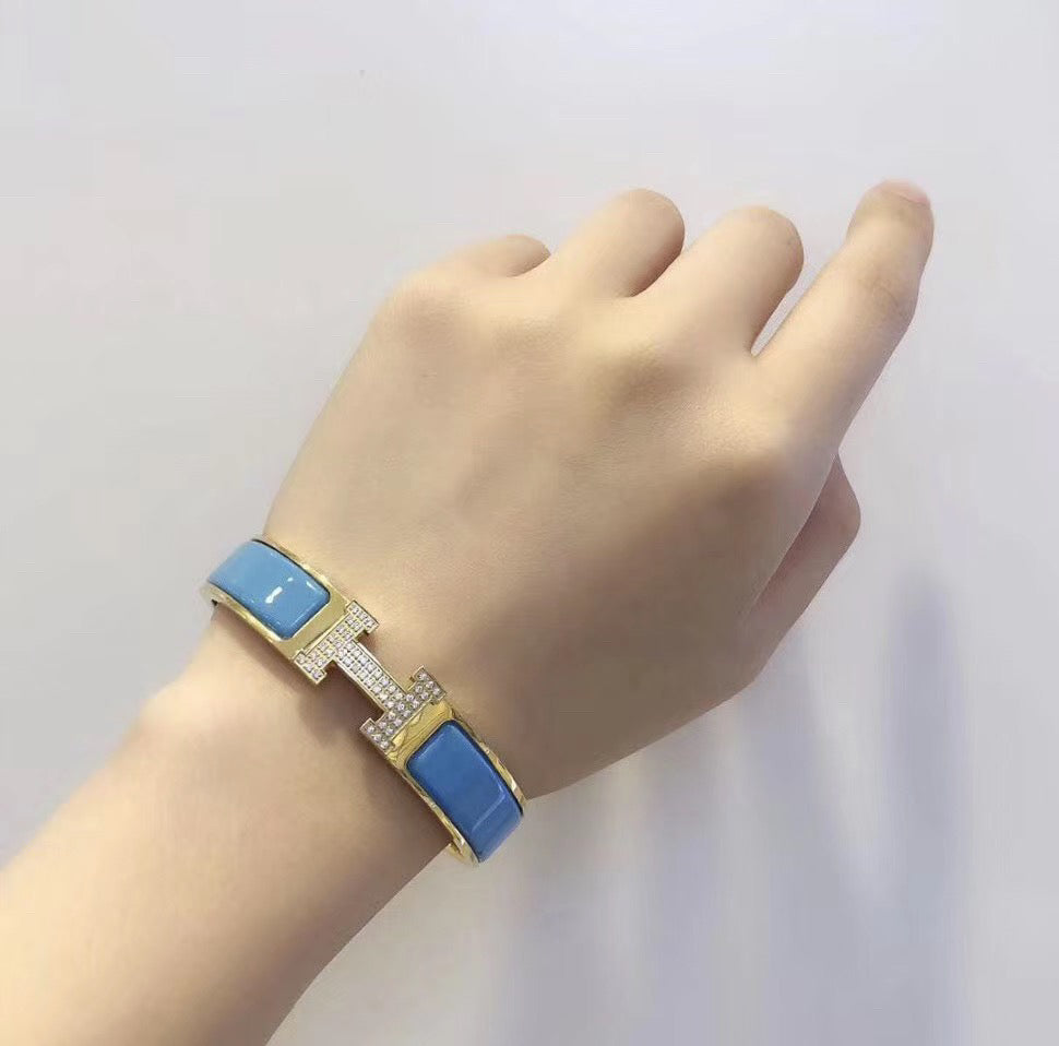 Hermes H Cloud Blue Bracelet Gold Cubic Zirconia